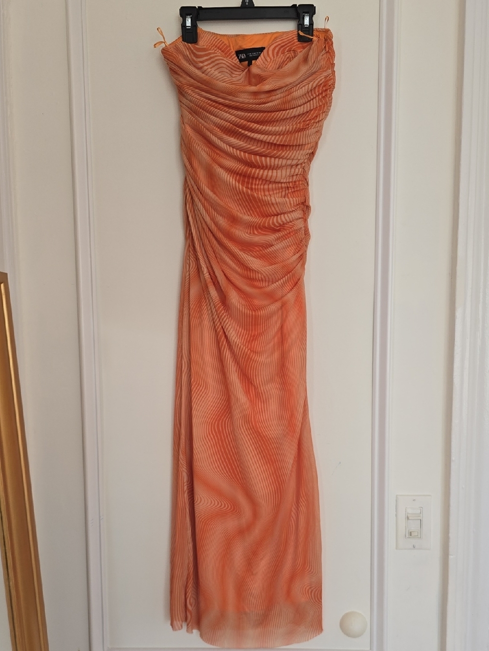 Zara Coral Strapless Ruched Evening Gown